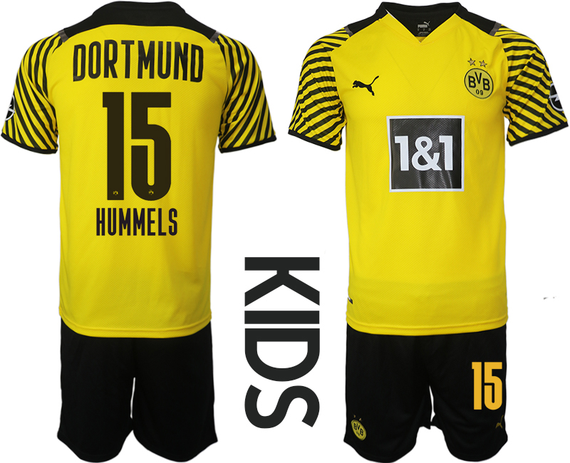 Cheap Youth 2021-2022 Club Borussia Dortmund home yellow 15 Soccer Jersey
